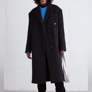 OAK + FORT Black Long Wool-Blend Double-Breasted Coat